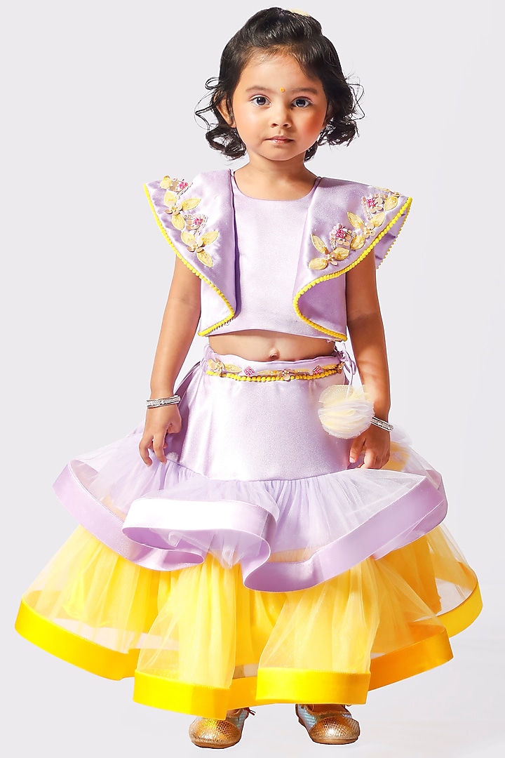 Purple Crepe Satin & Tulle Lehenga Set For Girls by Tutus by tutu at Pernia's Pop Up Shop