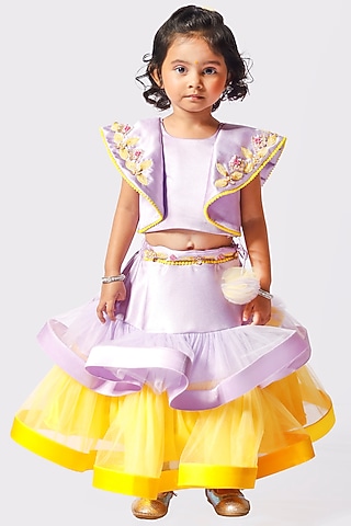 Purple Crepe Satin & Tulle Lehenga Set For Girls by Tutus by tutu