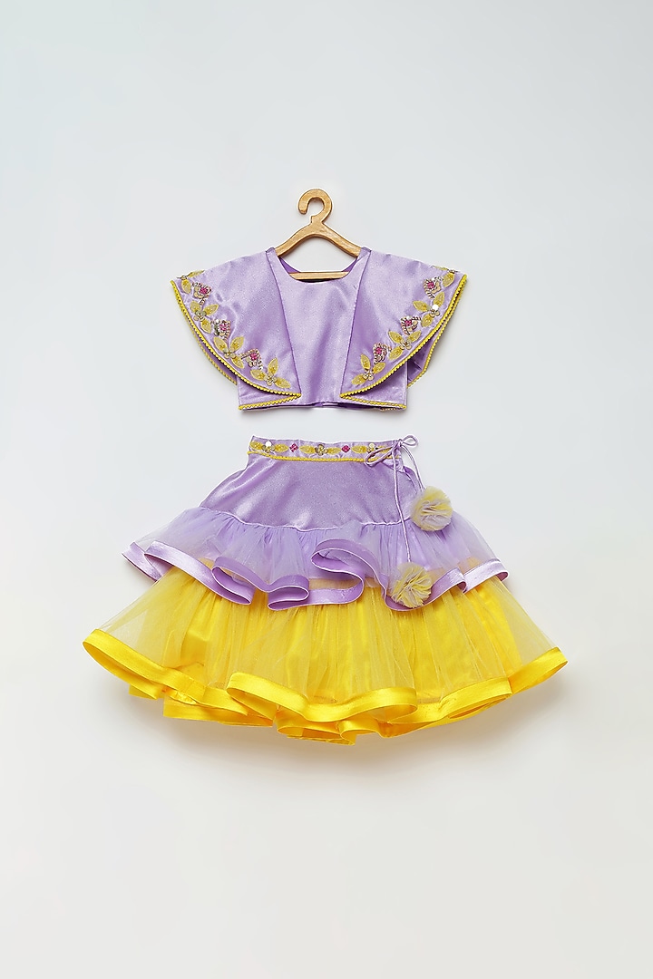 Purple Crepe Satin & Tulle Lehenga Set For Girls by Tutus by tutu at Pernia's Pop Up Shop