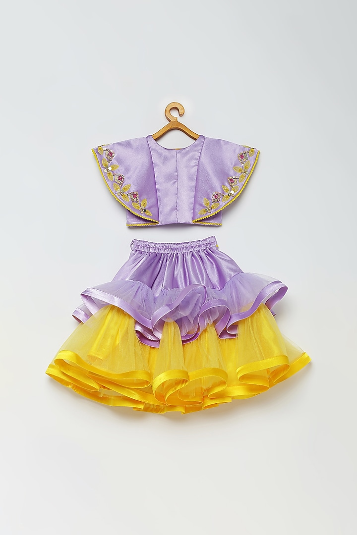Purple Crepe Satin & Tulle Lehenga Set For Girls by Tutus by tutu at Pernia's Pop Up Shop