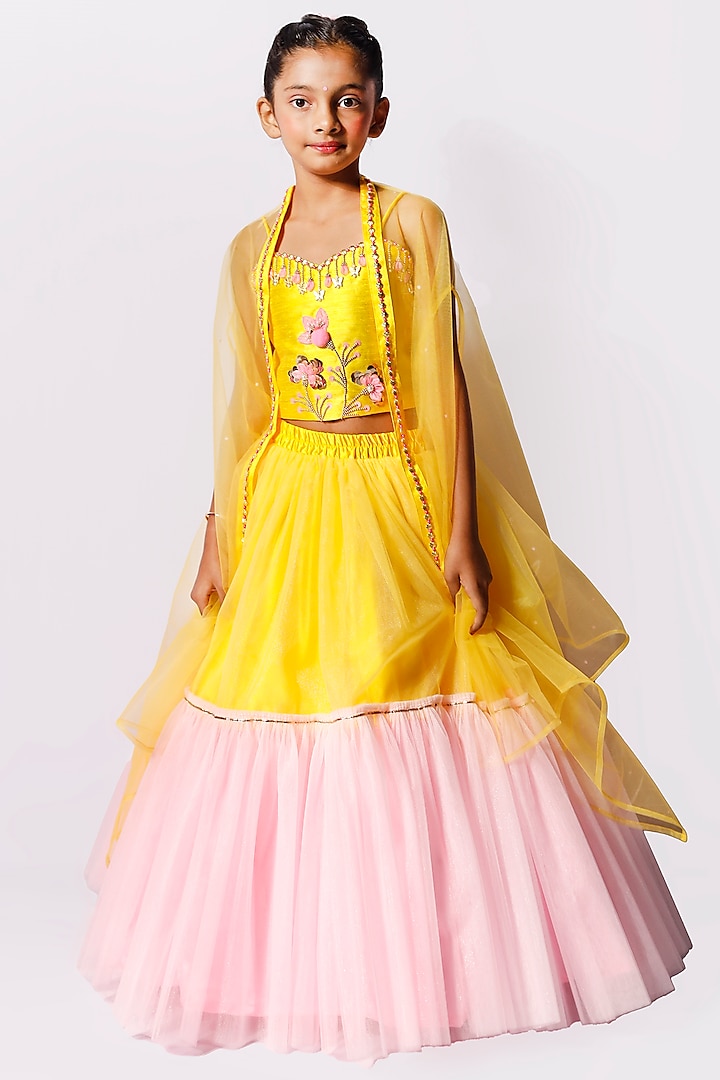 Yellow Gota Embroidered Lehenga Set For Girls by Tutus by tutu