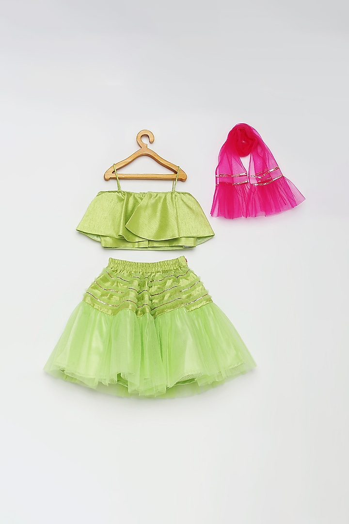 Lime Green Embroidered Lehenga Set For Girls by Tutus by tutu