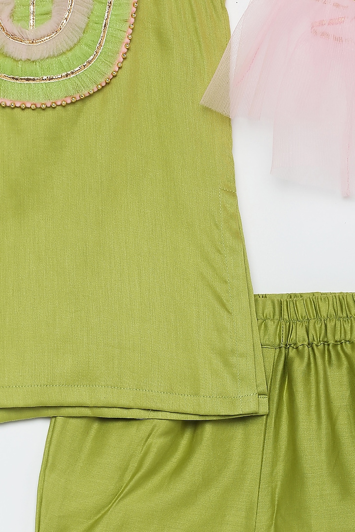 Lime Green Cotton Kurta Set For Girls by Tutus by tutu at Pernia's Pop Up Shop