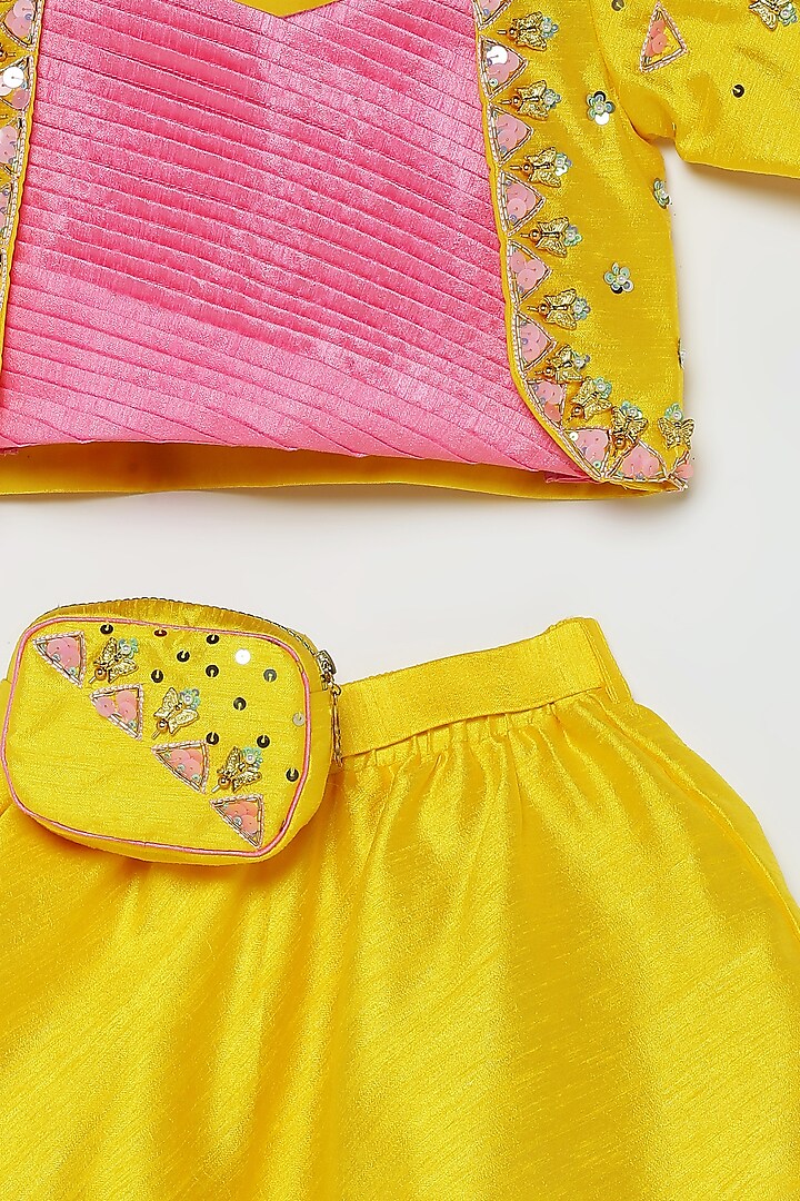 Yellow Silk Layered Lehenga Set For Girls by Tutus by tutu