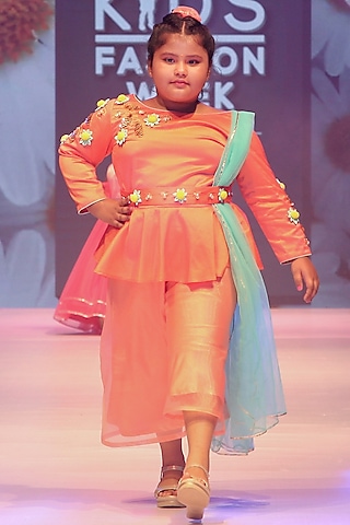Peach Organza Pant Set For Girls by Tutus by tutu
