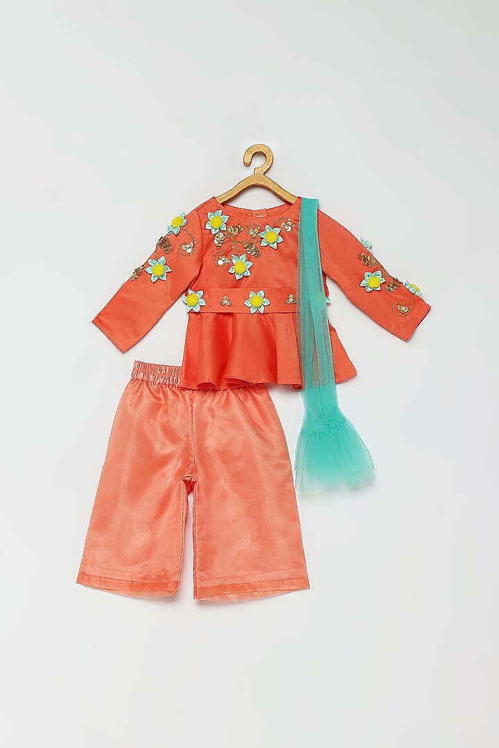 Peach Organza Pant Set For Girls by Tutus by tutu at Pernia's Pop Up Shop