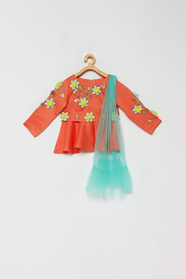 Peach Organza Pant Set For Girls by Tutus by tutu at Pernia's Pop Up Shop