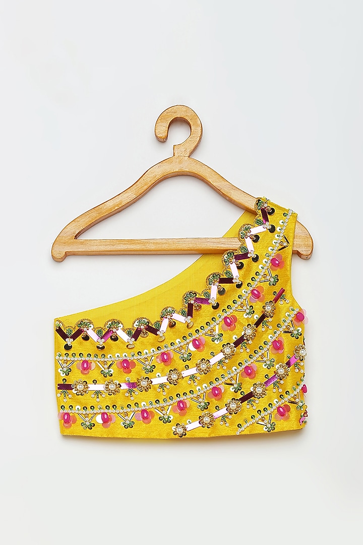 Yellow Raw Silk Frilled Lehenga Set For Girls by Tutus by tutu at Pernia's Pop Up Shop