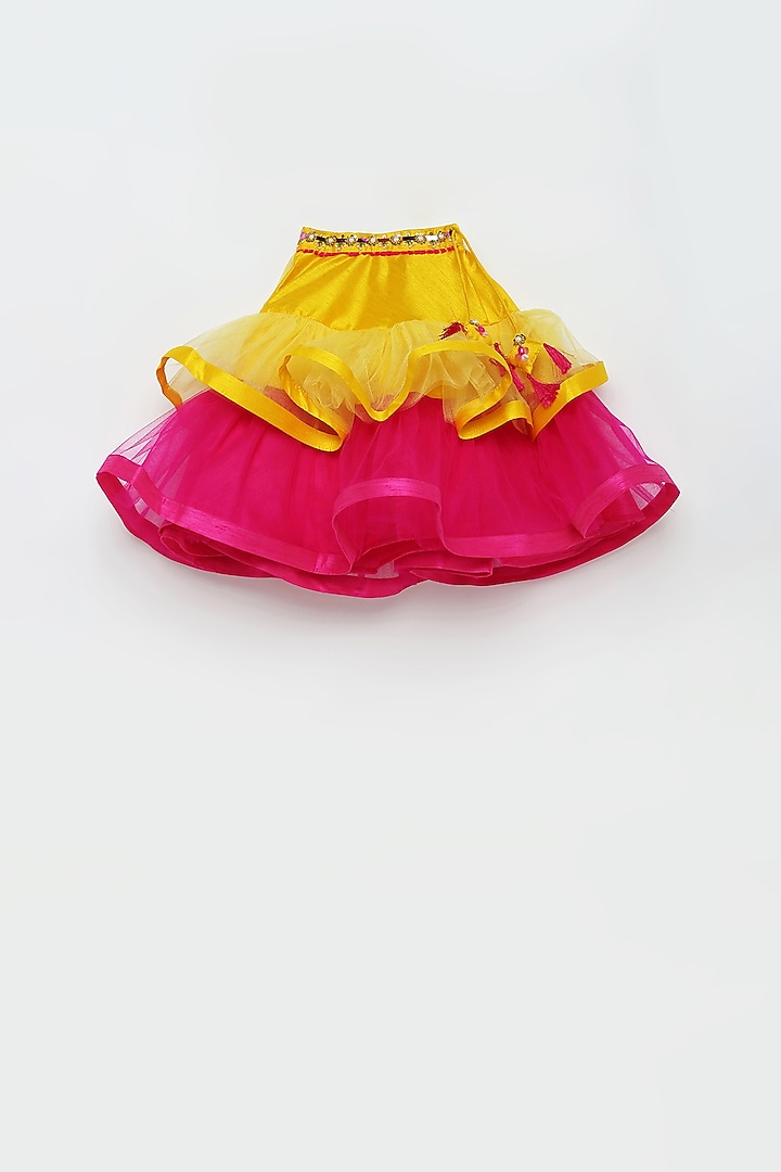 Yellow Raw Silk Frilled Lehenga Set For Girls by Tutus by tutu at Pernia's Pop Up Shop