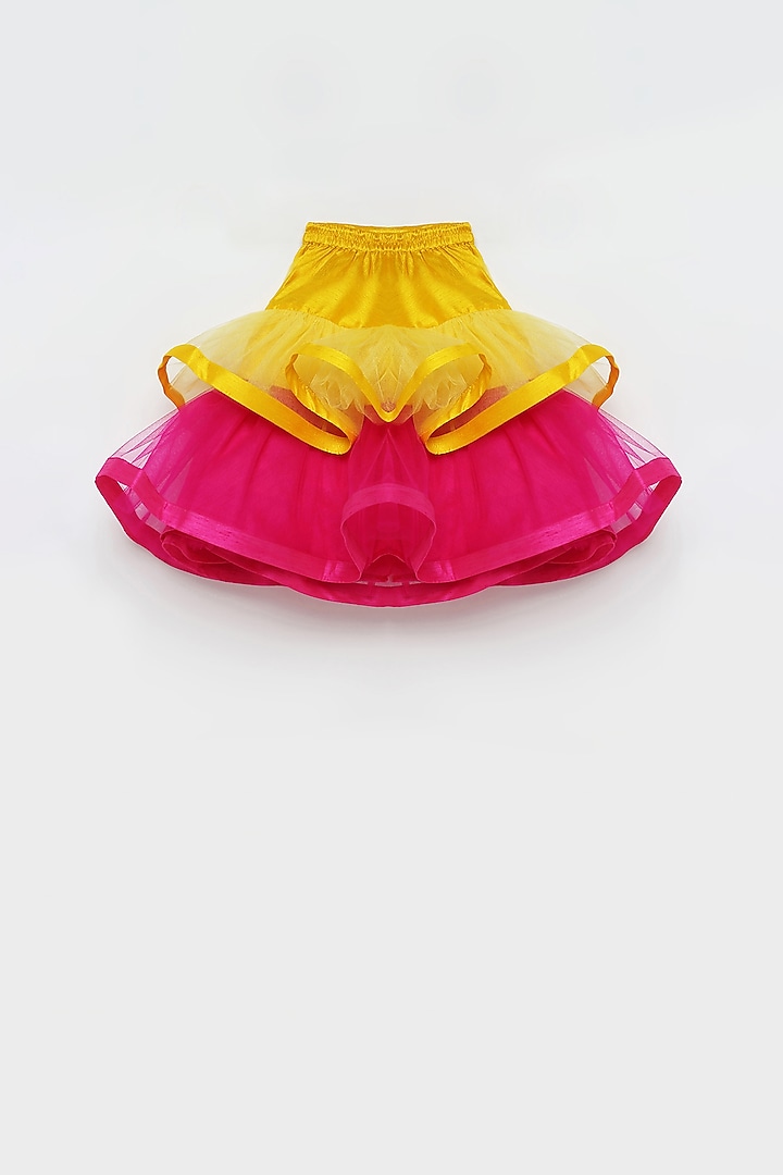 Yellow Raw Silk Frilled Lehenga Set For Girls by Tutus by tutu at Pernia's Pop Up Shop