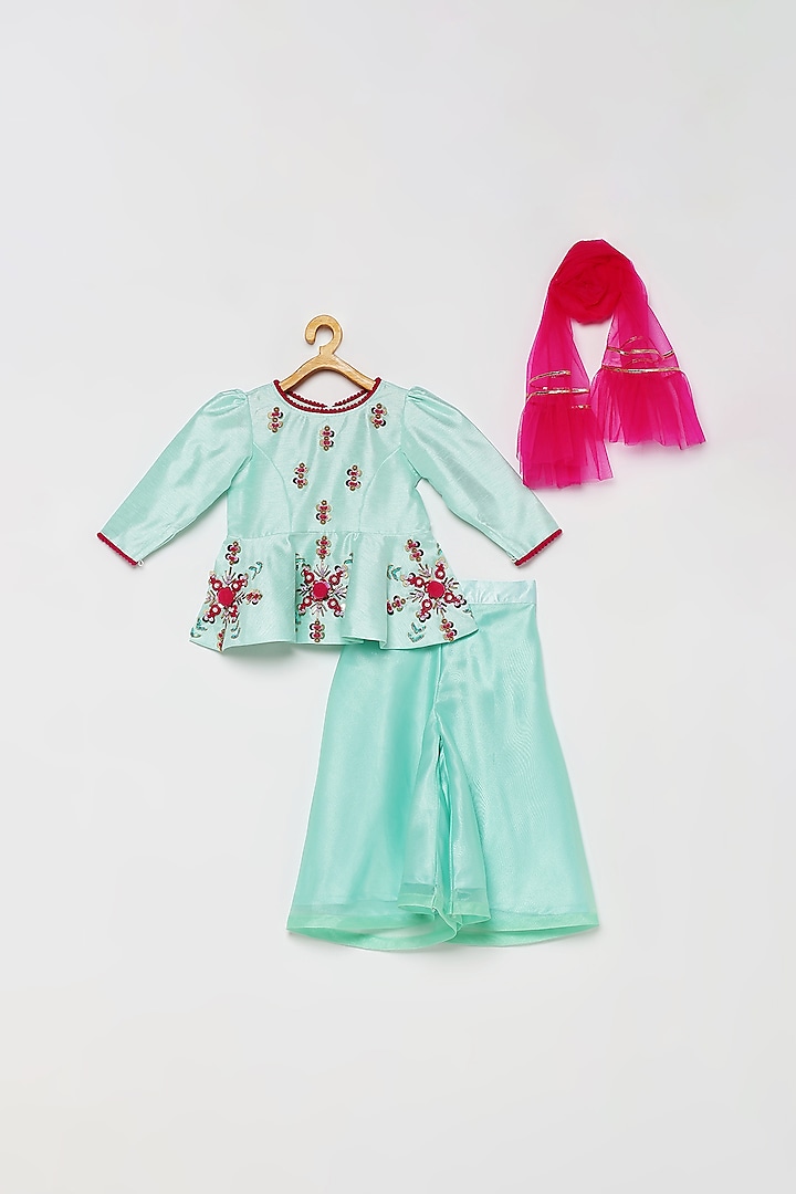 Mint Blue Organza Pant Set For Girls by Tutus by tutu at Pernia's Pop Up Shop