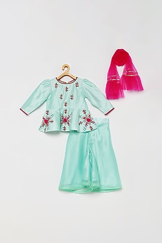 Mint Blue Organza Pant Set For Girls by Tutus by tutu