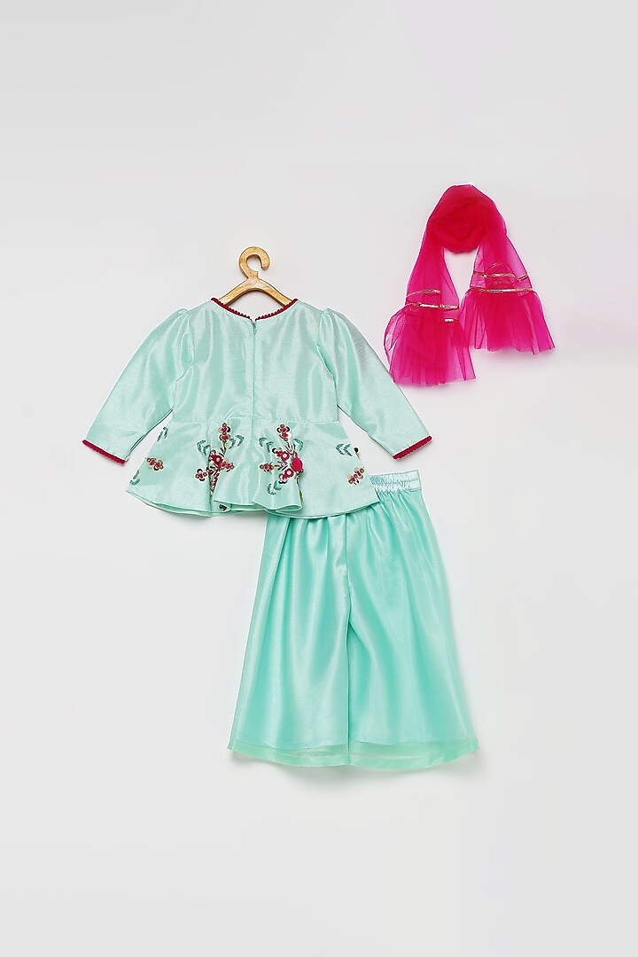Mint Blue Organza Pant Set For Girls by Tutus by tutu at Pernia's Pop Up Shop
