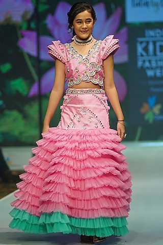 PInk Layered Lehenga Set For Girls by Tutus by tutu