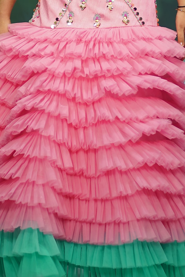 PInk Layered Lehenga Set For Girls by Tutus by tutu at Pernia's Pop Up Shop