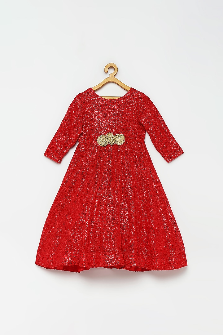 Red Satin Embroidered Gown For Girls by Tutus by tutu