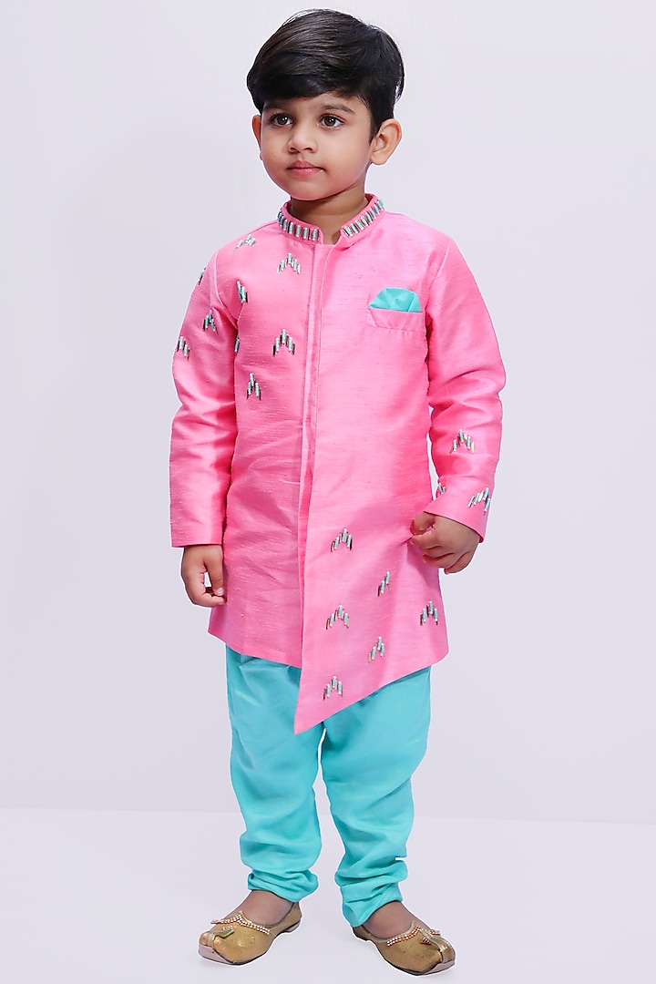 Pink Silk Embroidered Sherwani Set For Boys by Tutus by tutu