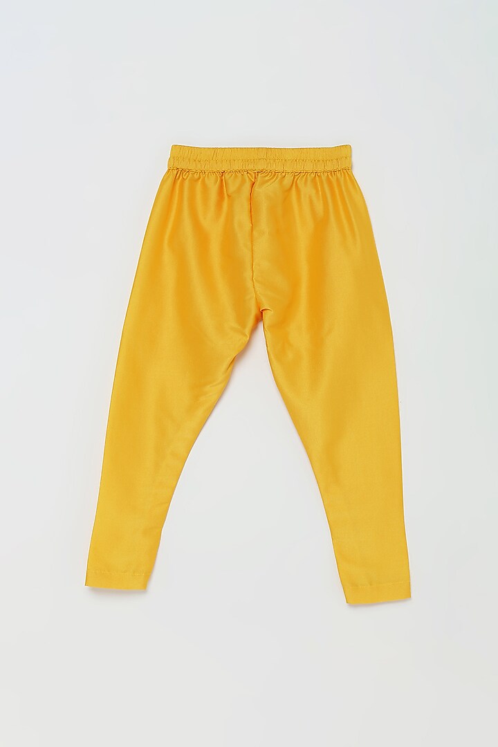 Yellow Cotton Kurta Set With Red Bundi Jacket For Boys by Tutus by tutu at Pernia's Pop Up Shop