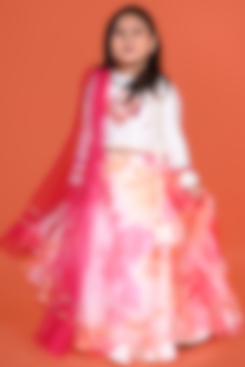 Pink & Orange Organza Tie-Dye Lehenga Set For Girls by Tutus by tutu at Pernia's Pop Up Shop