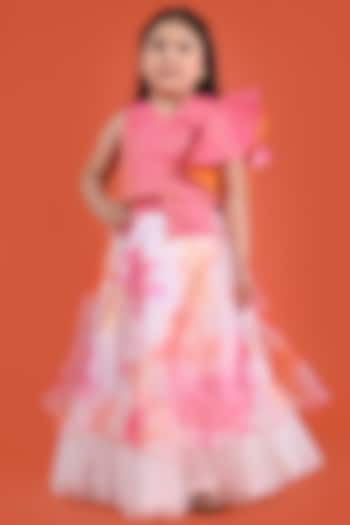 Pink & Orange Organza Tie-Dye Lehenga Set For Girls by Tutus by tutu at Pernia's Pop Up Shop