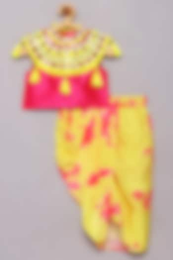 Yellow & Pink Silk Tie-Dye Draped Skirt Set For Girls by Tutus by tutu at Pernia's Pop Up Shop