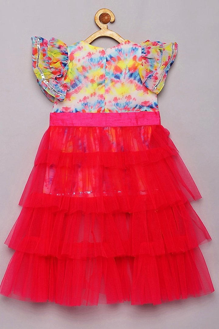 Multi-Colored Georgette & Soft Tulle Mirror Work Dress With Trail For Girls by Tutus by tutu at Pernia's Pop Up Shop