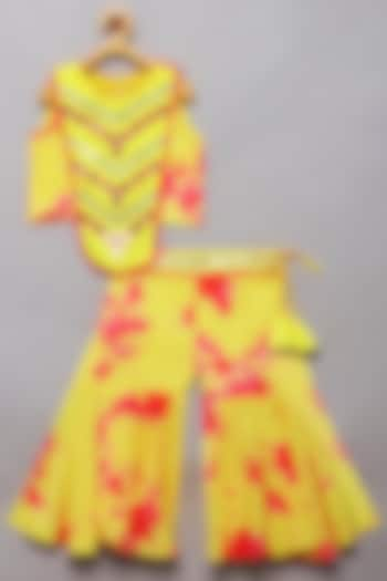 Yellow & Pink Silk Tie-Dye Sharara Set For Girls by Tutus by tutu at Pernia's Pop Up Shop