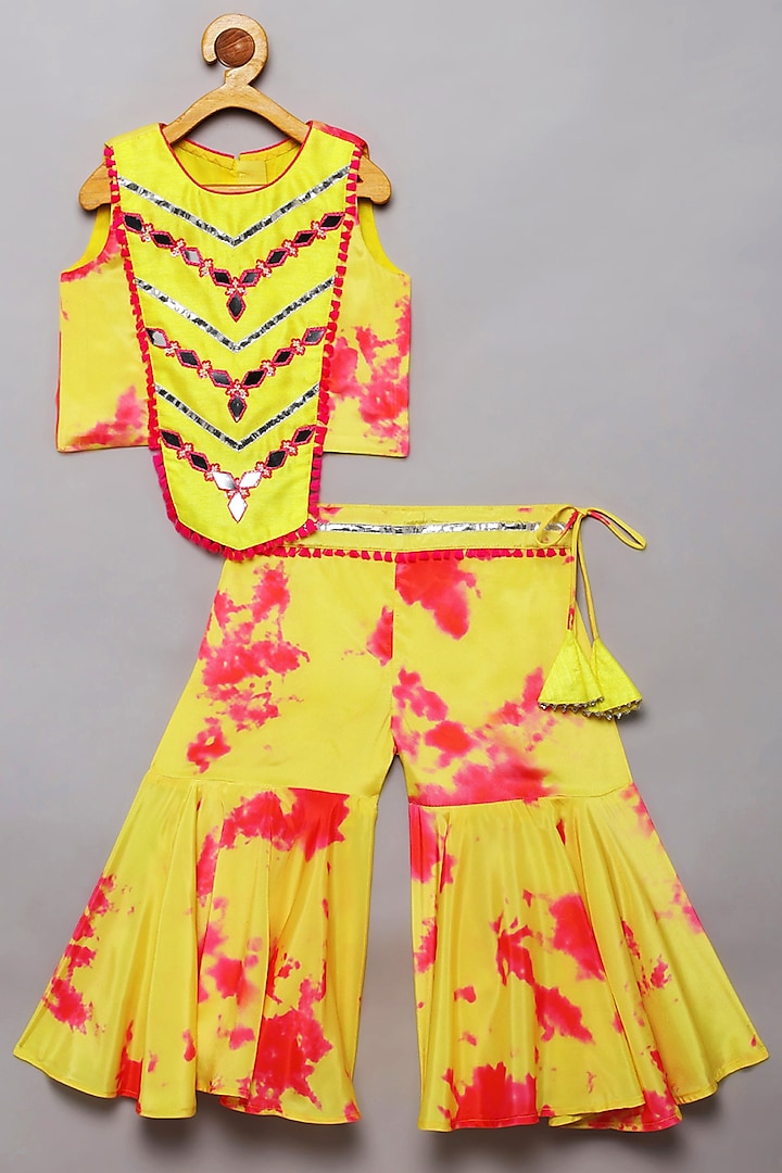 Yellow & Pink Silk Tie-Dye Sharara Set For Girls by Tutus by tutu at Pernia's Pop Up Shop