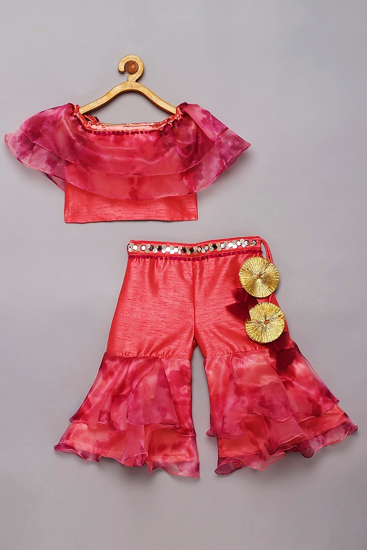 Red Organza Sequins Work Sharara Set For Girls by Tutus by tutu at Pernia's Pop Up Shop