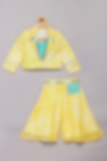 Yellow Georgette Shibori Printed & Faux Mirror Work Palazzo Pant Set by Tutus by tutu at Pernia's Pop Up Shop