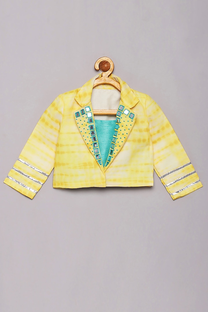 Yellow Georgette Shibori Printed & Faux Mirror Work Palazzo Pant Set by Tutus by tutu at Pernia's Pop Up Shop