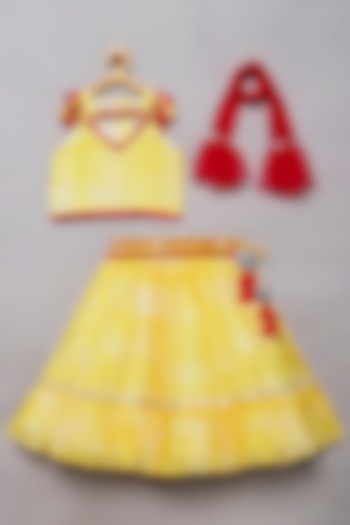 Yellow Georgette Faux Mirror Work Lehenga Set For Girls by Tutus by tutu at Pernia's Pop Up Shop