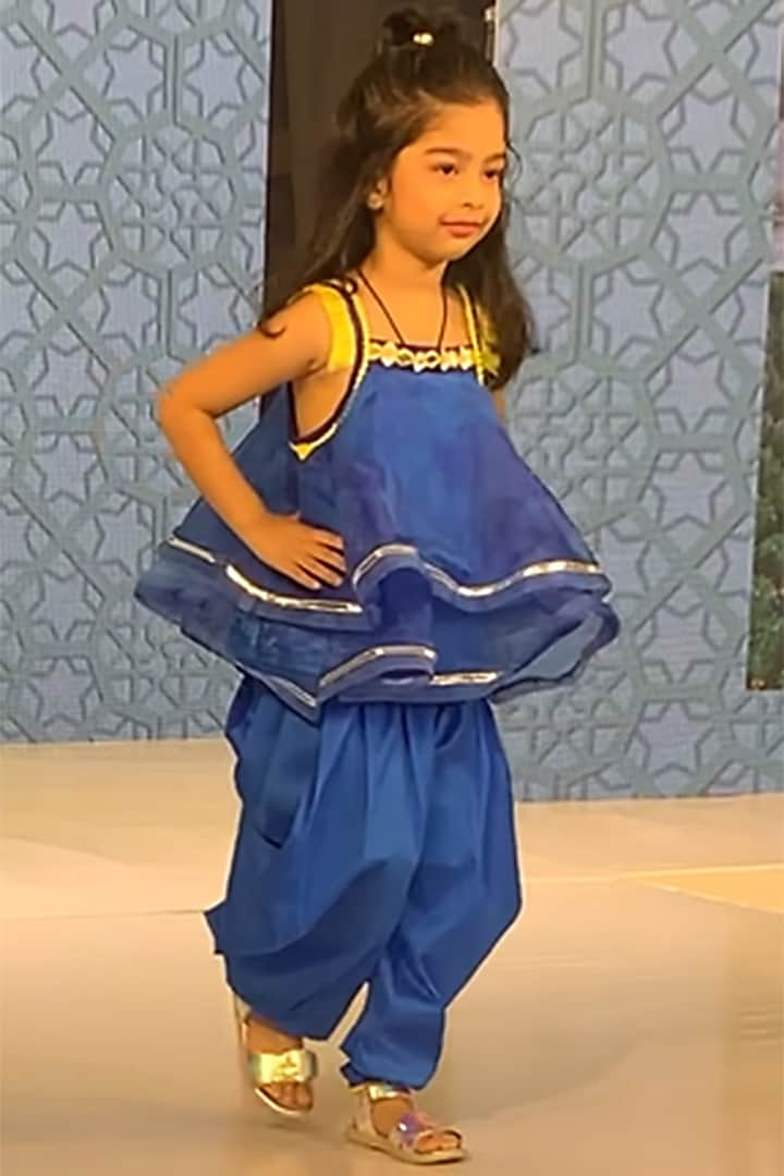 Blue Taffeta Silk Dhoti Set For Girls by Tutus by tutu at Pernia's Pop Up Shop