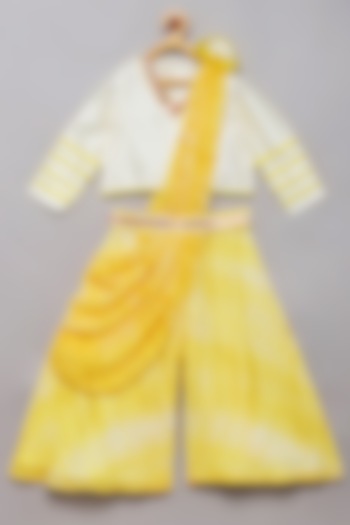 Yellow Georgette Shibori Printed Draped Palazzo Pant Set For Girls by Tutus by tutu at Pernia's Pop Up Shop