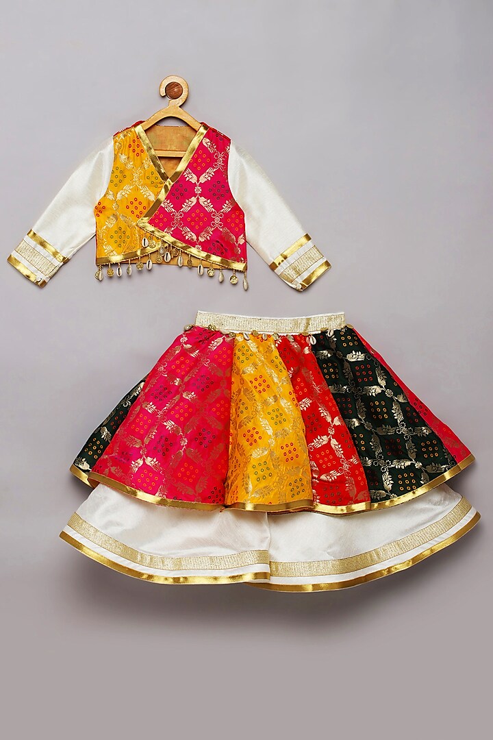 Multi-Colored Brocade & Raw Silk Kali Lehenga Set For Girls by Tutus by tutu at Pernia's Pop Up Shop