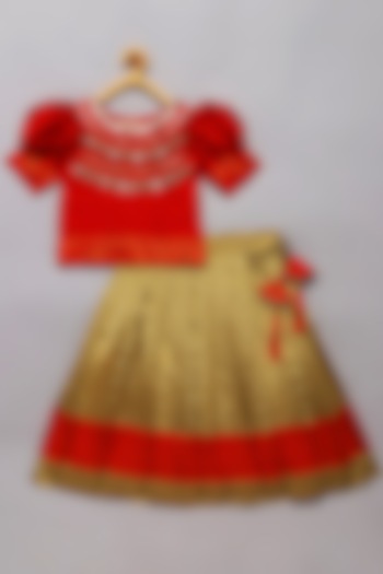 Red & Gold Raw Silk Lehenga Set For Girls by Tutus by tutu at Pernia's Pop Up Shop