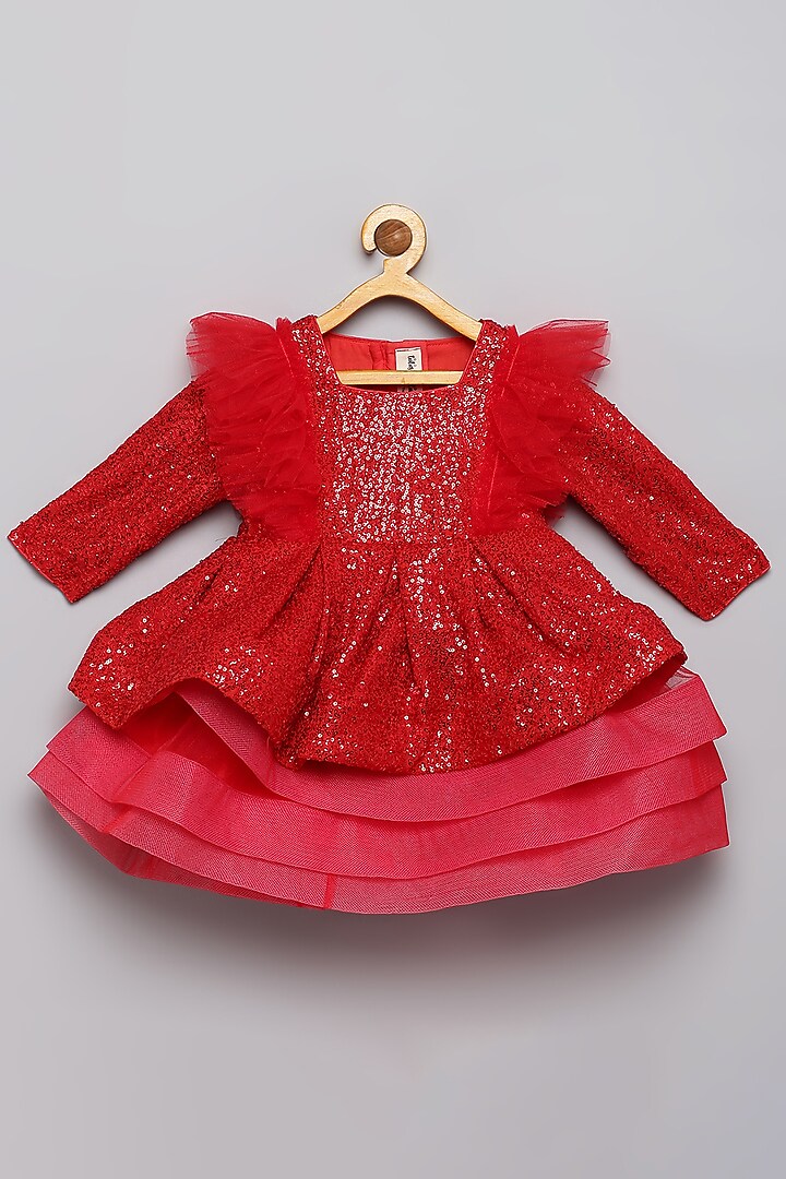 Red Sequins Embroidered Layered Dress For Girls by Tutus by tutu