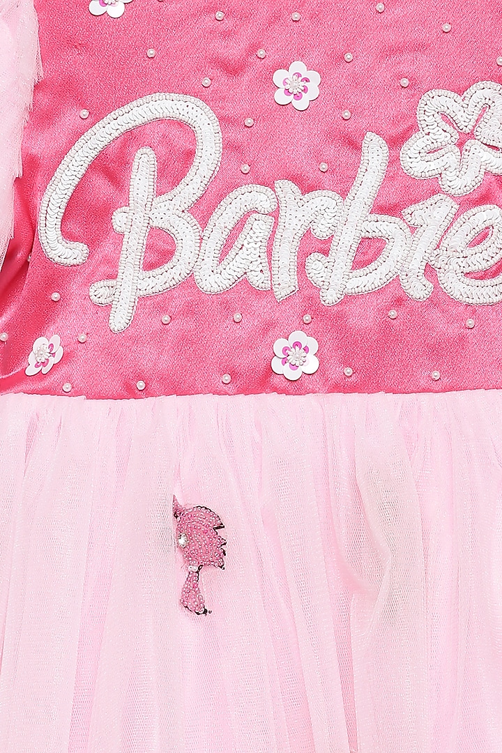 Pink Crepe Satin & Tulle Embroidered Frilled Dress For Girls by Tutus by tutu at Pernia's Pop Up Shop