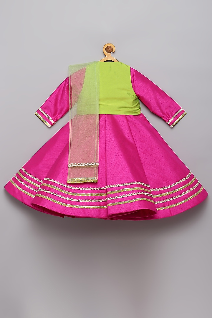 Fuchsia Pink Raw Silk & Taffeta Silk Anarkali Set by Tutus by tutu at Pernia's Pop Up Shop