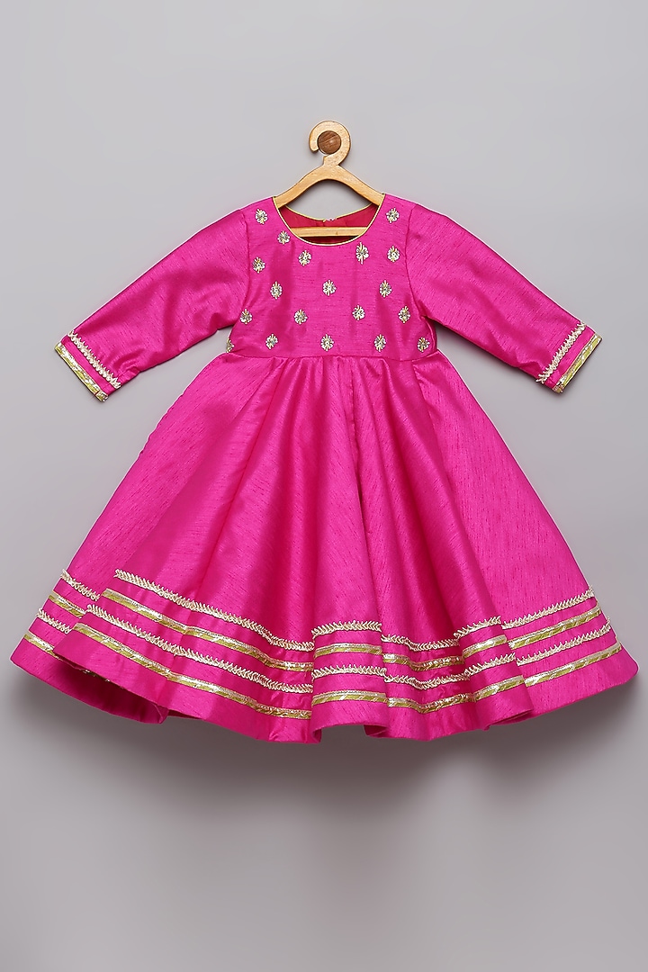 Fuchsia Pink Raw Silk & Taffeta Silk Anarkali Set by Tutus by tutu at Pernia's Pop Up Shop