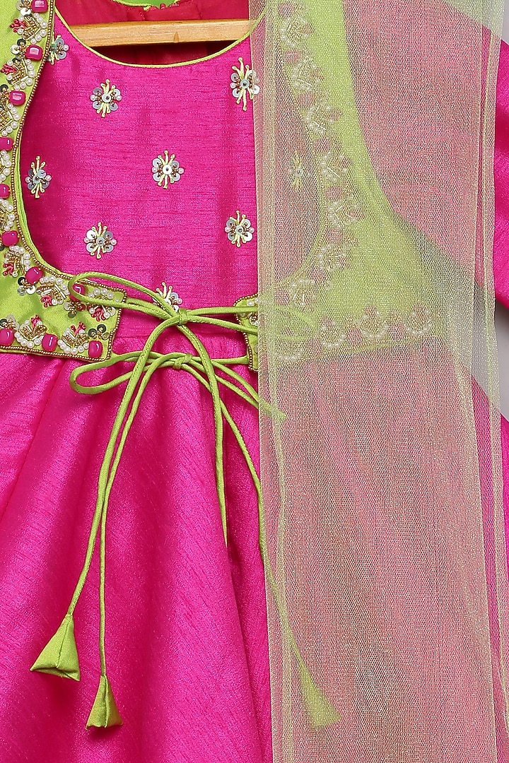 Fuchsia Pink Raw Silk & Taffeta Silk Anarkali Set by Tutus by tutu at Pernia's Pop Up Shop