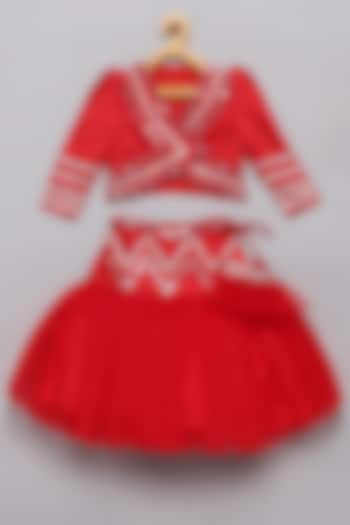 Red Raw Silk & Tulle Embroidered Fish Style Lehenga Set For Girls by Tutus by tutu