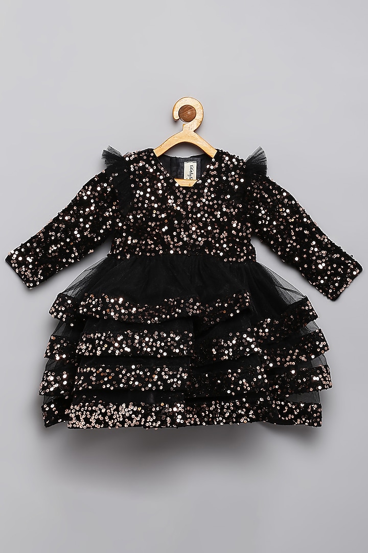 Black Velvet Sequins & Tulle Layered Dress For Girls by Tutus by tutu