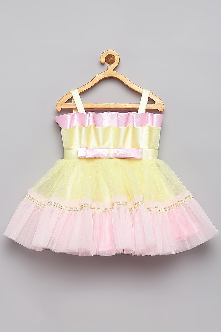 Yellow & Pin Satin Pleated Dress For Girls by Tutus by tutu