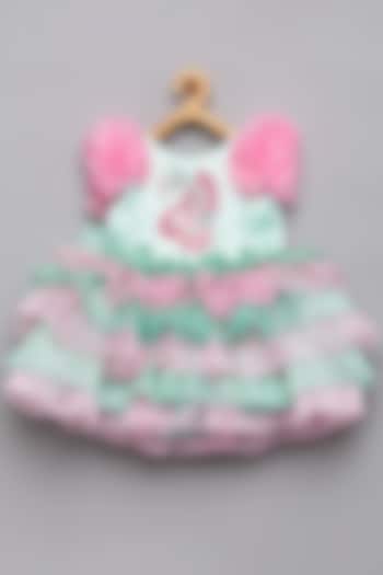 Mint Green & Pink Organza Hand Embroidered Frilled Dress For Girls by Tutus by tutu