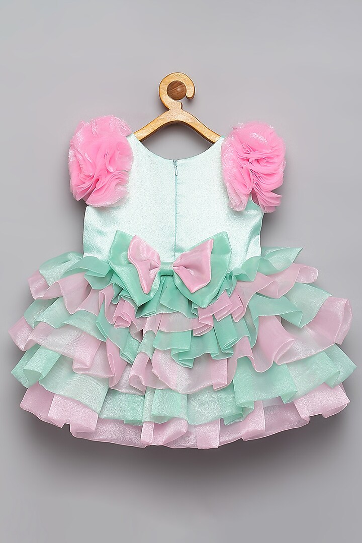 Mint Green & Pink Organza Hand Embroidered Frilled Dress For Girls by Tutus by tutu at Pernia's Pop Up Shop