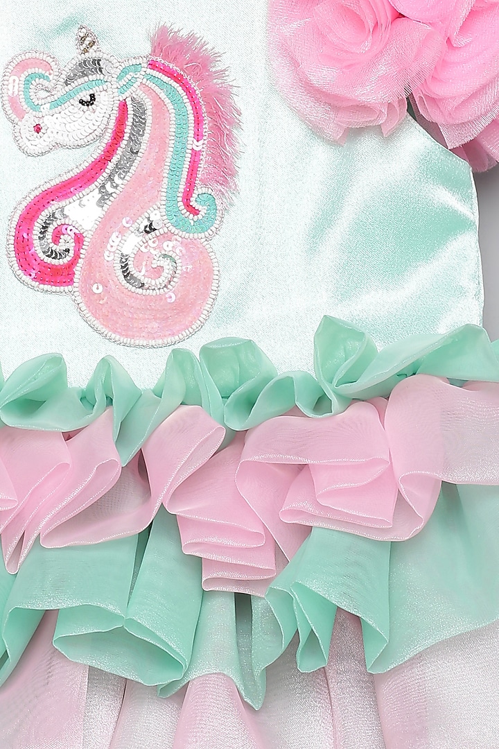 Mint Green & Pink Organza Hand Embroidered Frilled Dress For Girls by Tutus by tutu at Pernia's Pop Up Shop