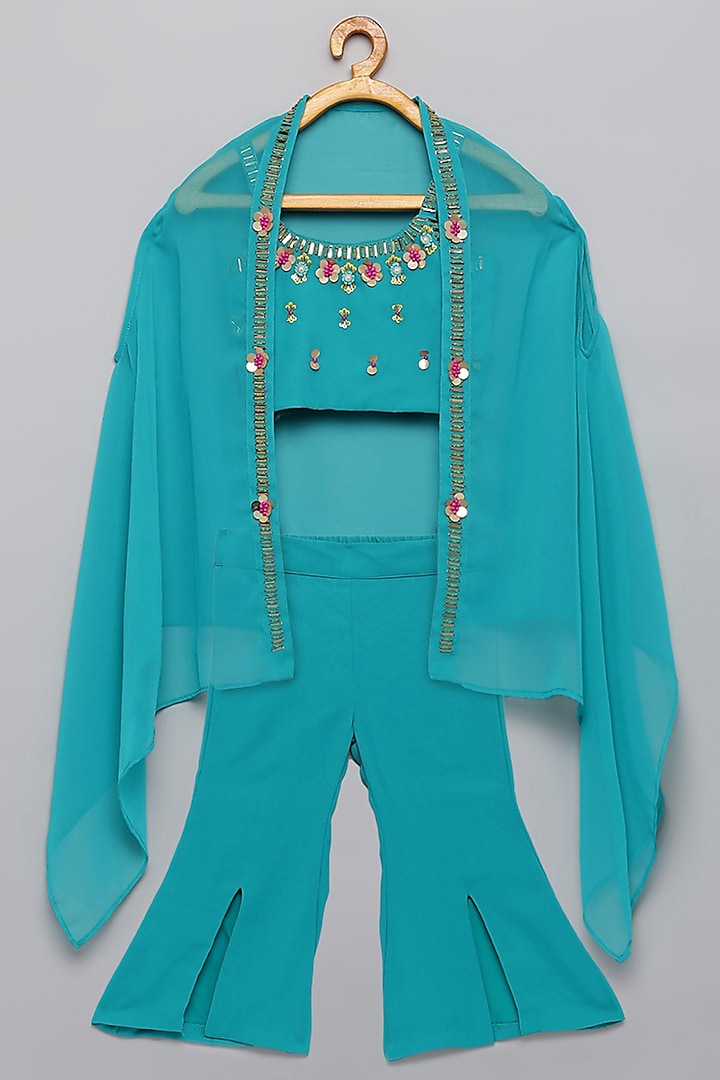 Teal Blue Organza Embroidered Pant Set For Girls by Tutus by tutu