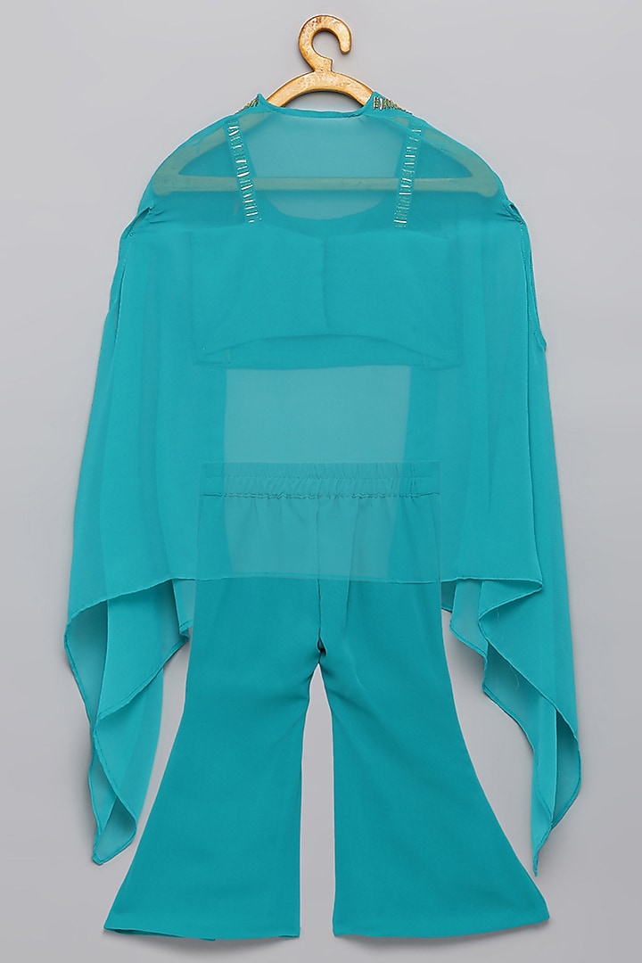 Teal Blue Organza Embroidered Pant Set For Girls by Tutus by tutu at Pernia's Pop Up Shop