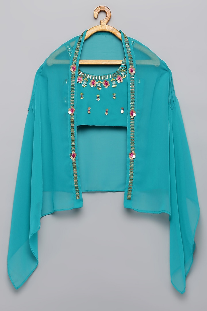Teal Blue Organza Embroidered Pant Set For Girls by Tutus by tutu at Pernia's Pop Up Shop